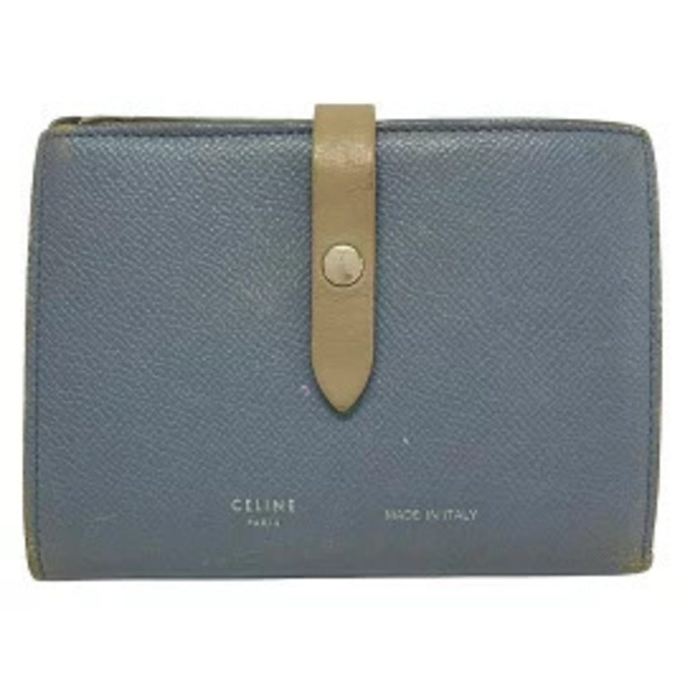 Celine Bi fold Wallet Blue x Beige Cream Leather